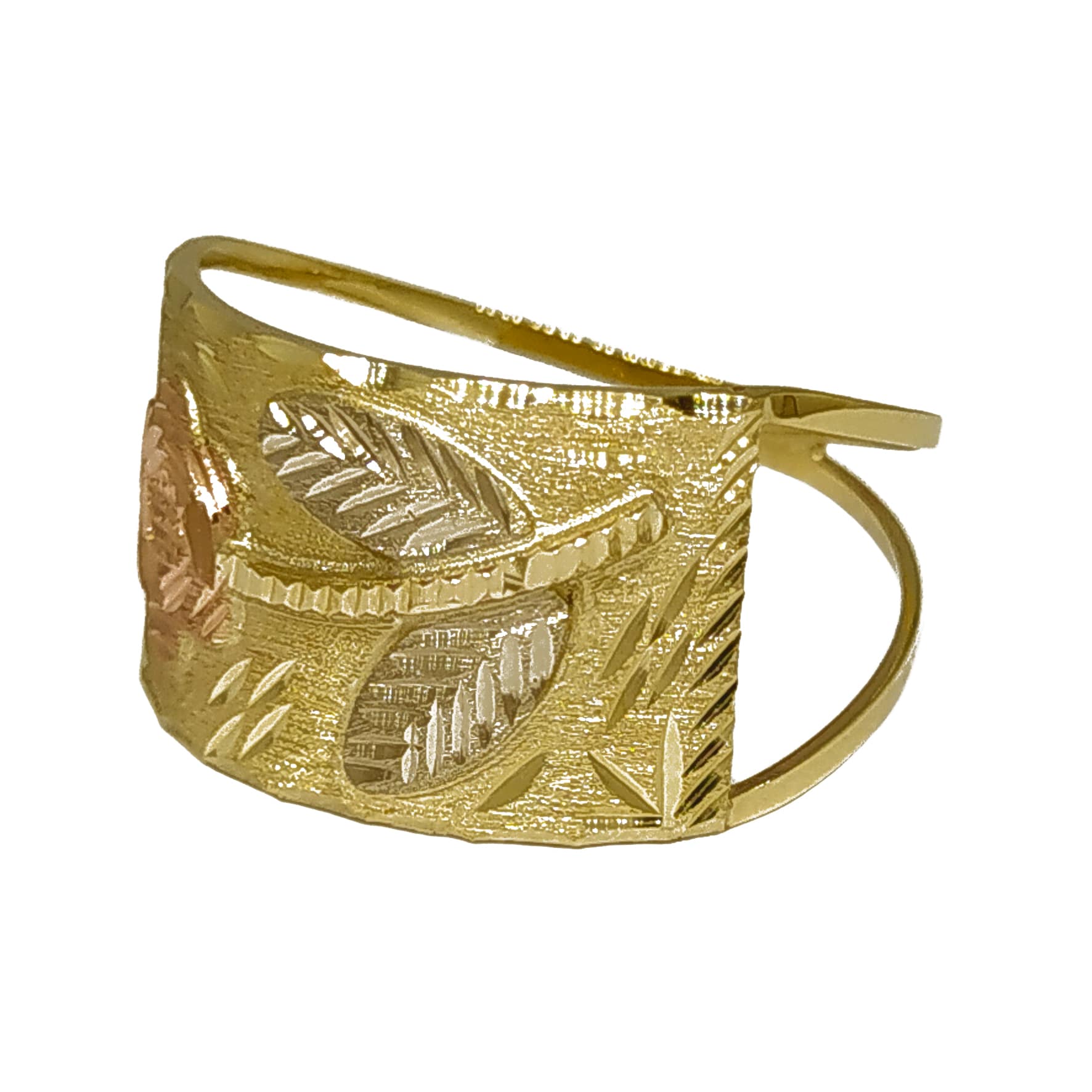 Anel Em Ouro 10k 416 Chapa Com Flor E Detalhes - Imagem 3