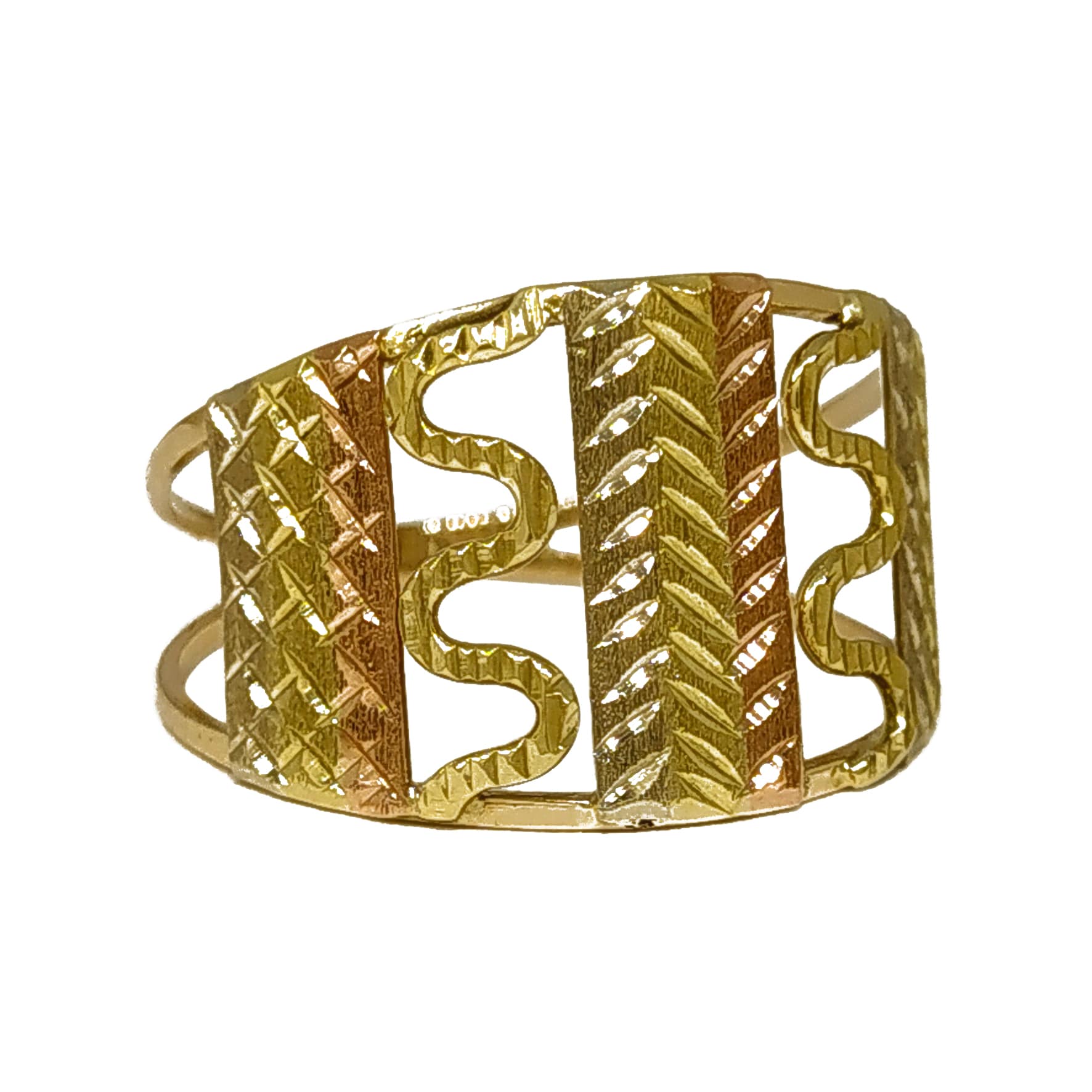 Anel Em Ouro 10k 416 3 Chapas 3 Cores Com Cobrinhas - Imagem 3