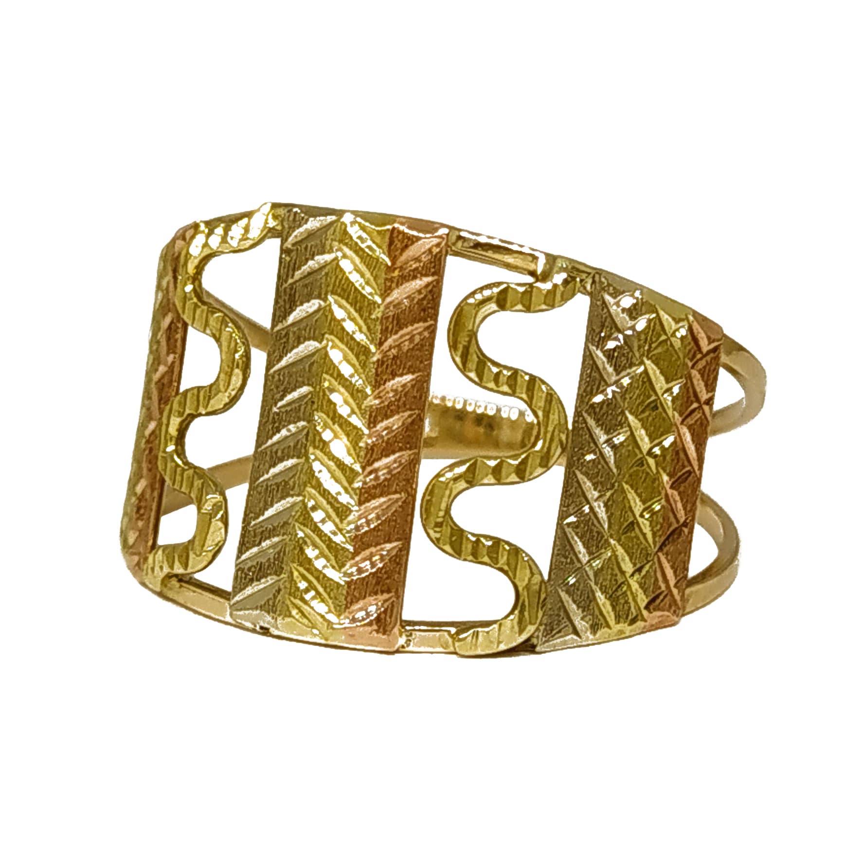 Anel Em Ouro 10k 416 3 Chapas 3 Cores Com Cobrinhas - Imagem 4