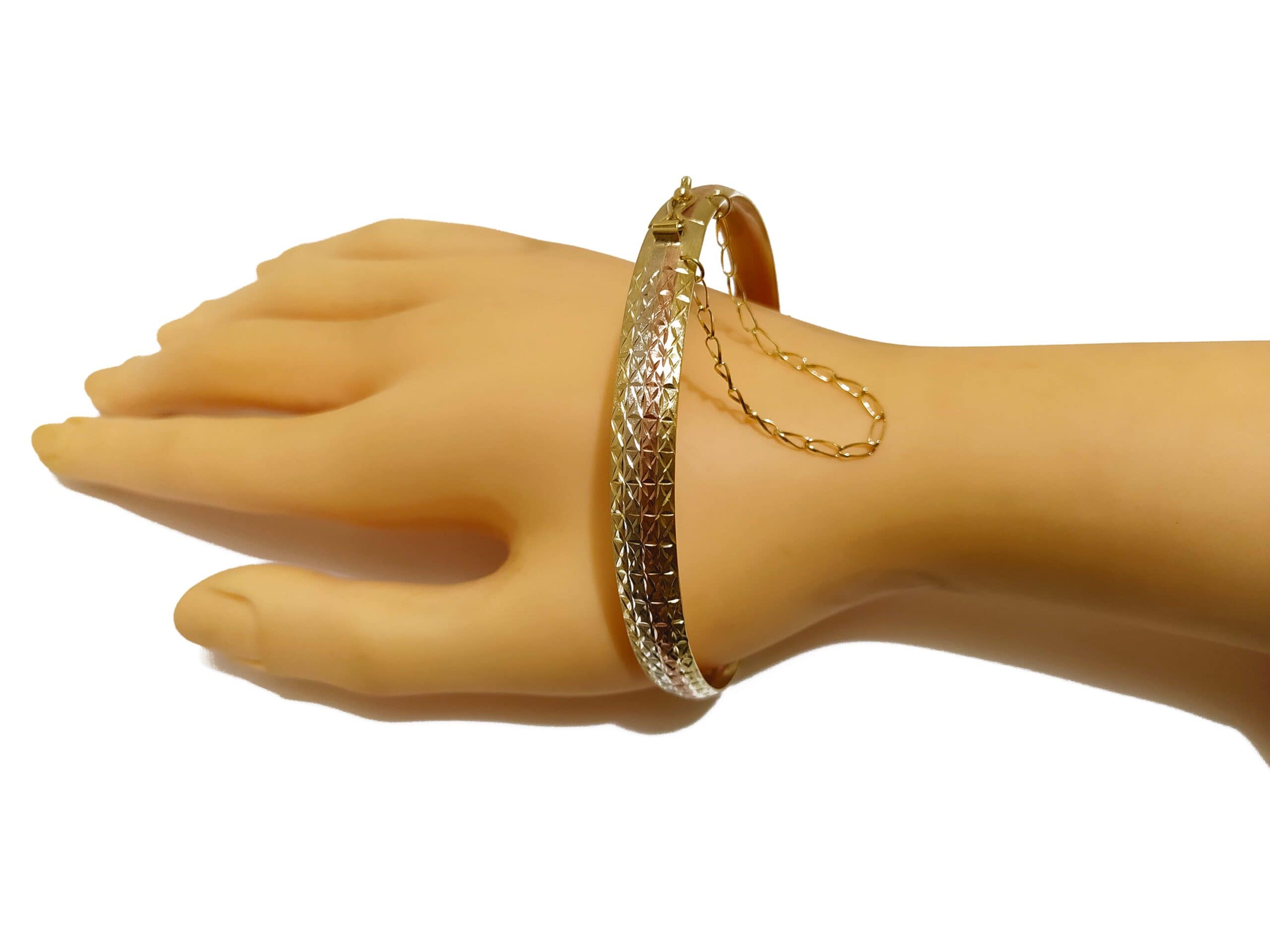 Pulseira Em Ouro 10k 416 Meia Cana Colorida Algema Bracelete 70 mm - Imagem 4