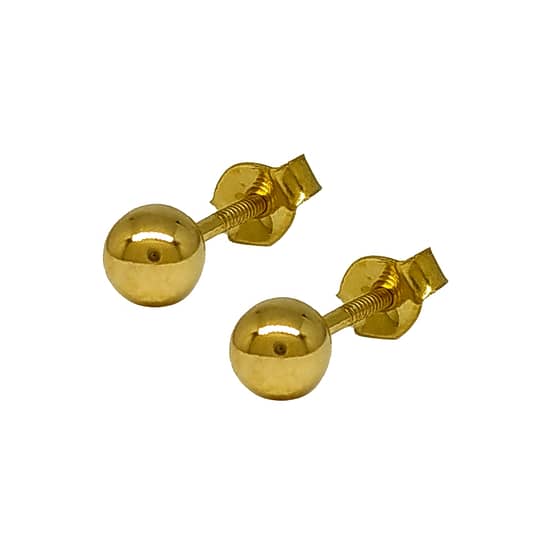 Brinco Em Ouro 10k 416 Bolinha Amarela 4 mm